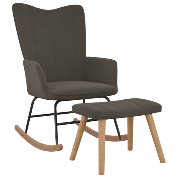 Cadeira de balanço com apoio de pés veludo cinza escuro D
