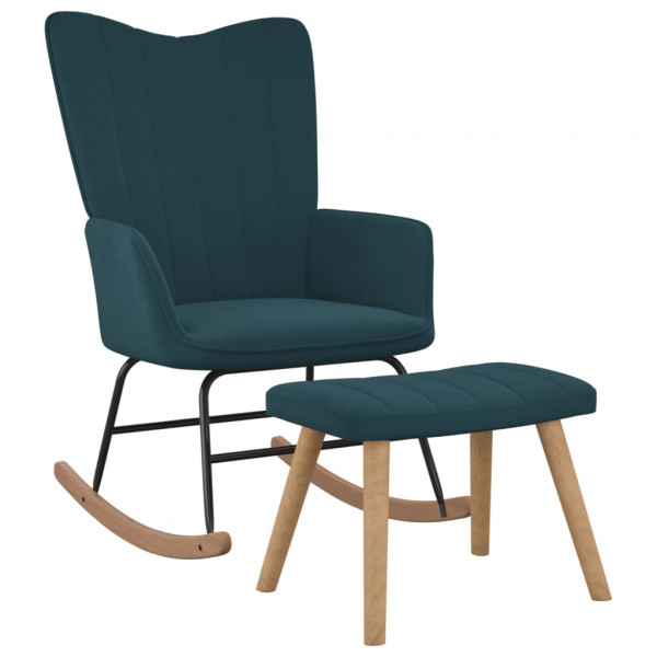 Cadeira de balanço com apoio de pés de veludo azul D