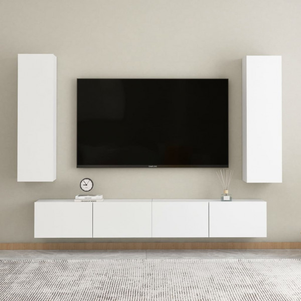 Set de muebles de TV 4 piezas madera de ingeniería blanco D
