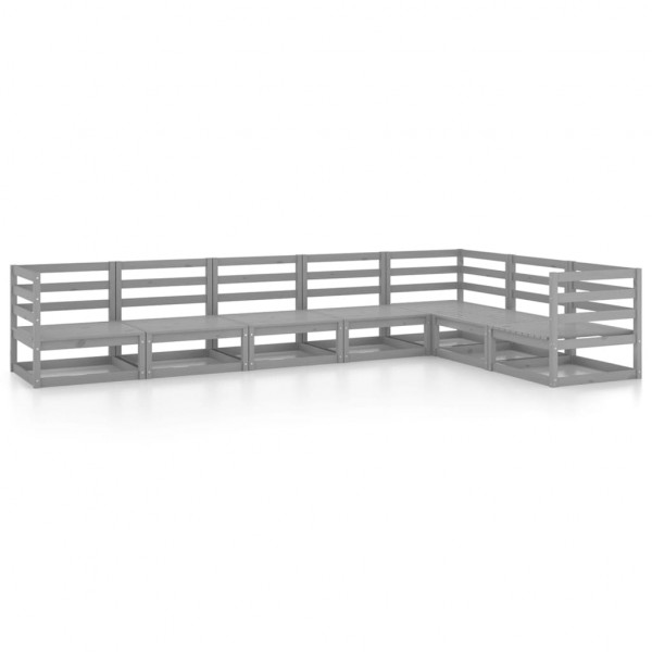 Muebles de jardín 7 piezas gris madera de pino maciza Muebles de jardín 7 piezas gris madera de pino maciza D
