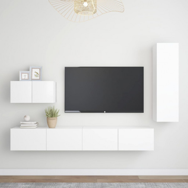 Set de móveis de sala TV 4 peças madeira de engenharia branca D