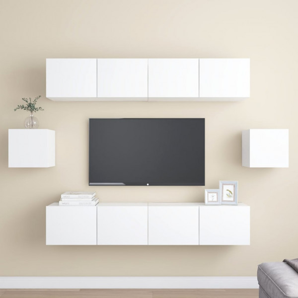 Set de mobiliário de sala de estar TV 6 peças madeira de engenharia branca D