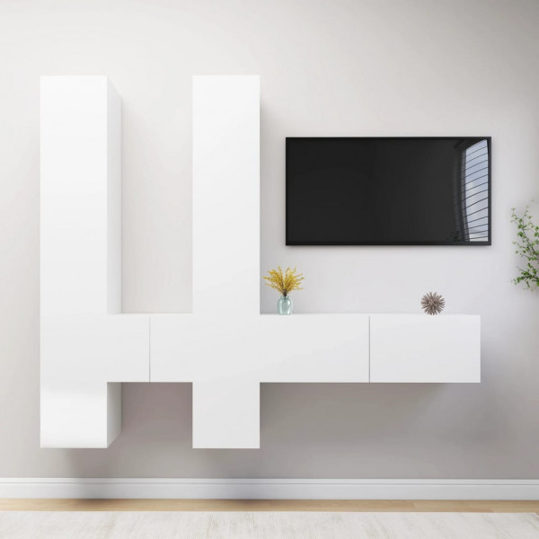 Set de mobiliário de sala de estar TV 6 peças madeira de engenharia branca D