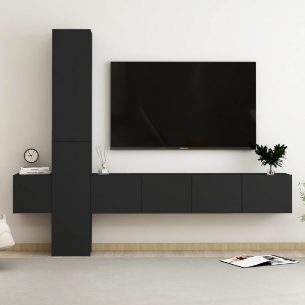 Conjunto de mobília para TV de 5 peças preto aglomerado D