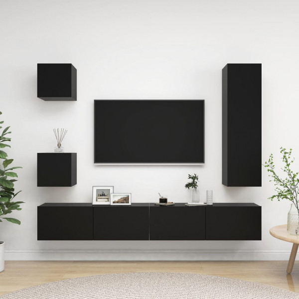 Set de móveis de sala de TV 5pzas madeira de engenharia preta D