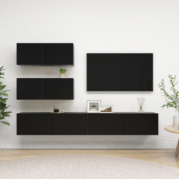 Conjunto de móveis para sala de estar com 6 peças de madeira preta projetada para TV D