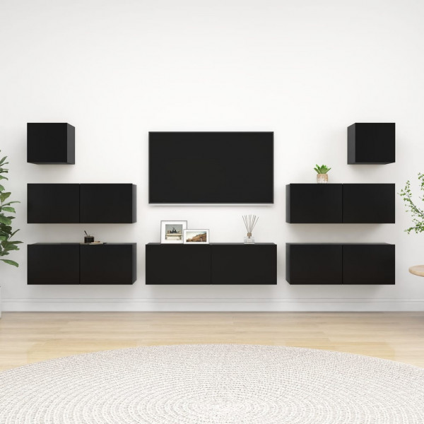 Set de muebles de salón TV 7 piezas madera ingeniería negro D