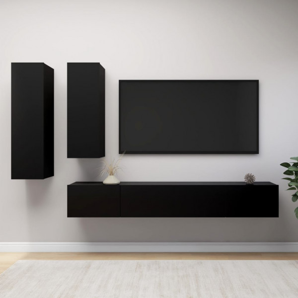 Conjunto de móveis de TV para sala de estar em compensado preto de 4 peças D