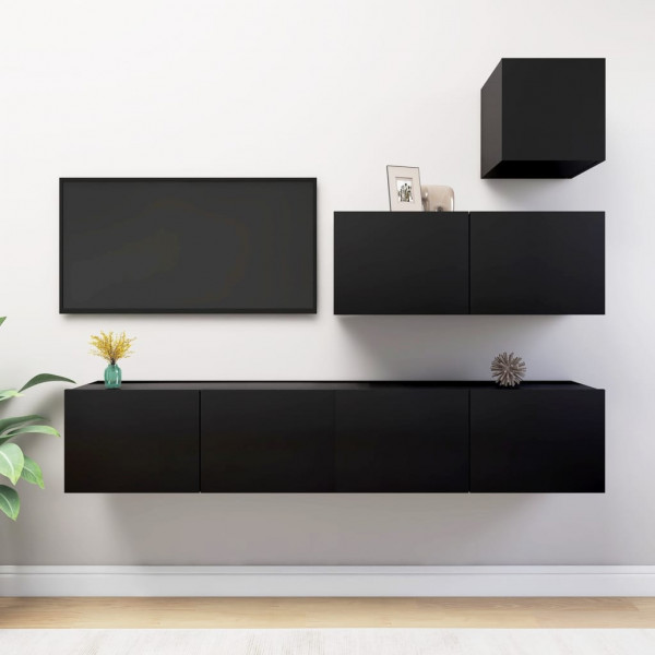 Conjunto de móveis de sala de TV em compensado preto de 4 peças D