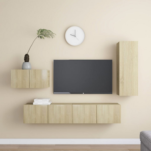 Muebles de pared de TV 4 pzas aglomerado color roble Sonoma D