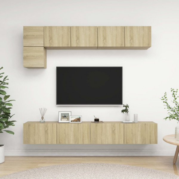 Muebles de pared de TV 5 pzas aglomerado color roble Sonoma D