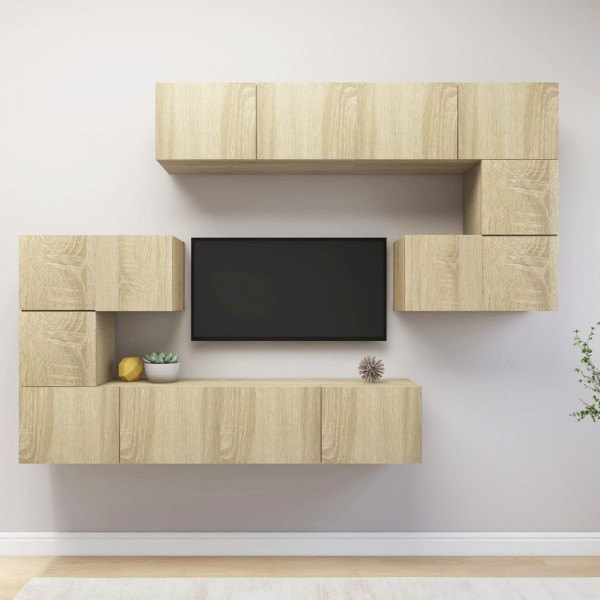 Conjunto de mobiliário para TV 8 pcs madeira contraplacada carvalho Sonoma D