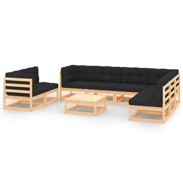 Jogos de mobiliário de jardim 9 peças e almofadas madeira maciça pinheiro D