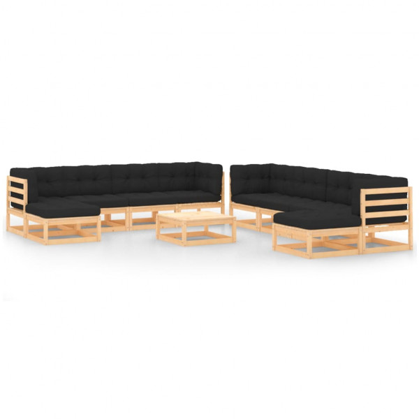 Mobiliário de jardim 11 camas almofadas antracita madeira maciça pinheiro D