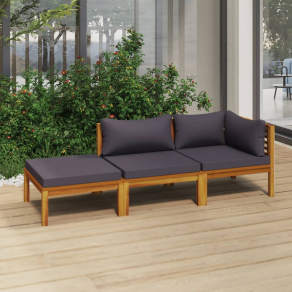 Mobiliário de jardim 3 almofadas madeira maciça de acacia D