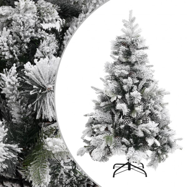 Árbol de Navidad con nieve flocada y piñas PVC y PE 150 cm D