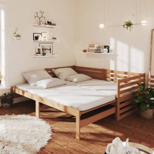 Sofá cama extraíble madera de pino marrón miel 2x(90x200) cm D