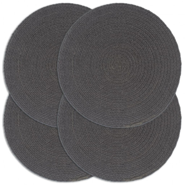 Mantel individual 4 uds liso redondo algodón gris oscuro 38 cm D
