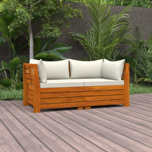 Sofá de jardim de 2 lugares com almofadas em madeira de acácia maciça D