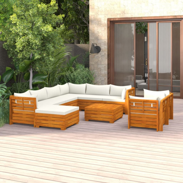 Muebles de jardín 10 piezas con cojines madera maciza de acacia D