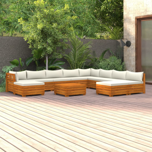 Muebles de jardín 11 piezas con cojines madera maciza de acacia D