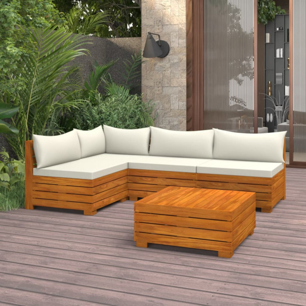 Mobiliário de jardim 5 peças com almofadas madeira maciça de acacia D