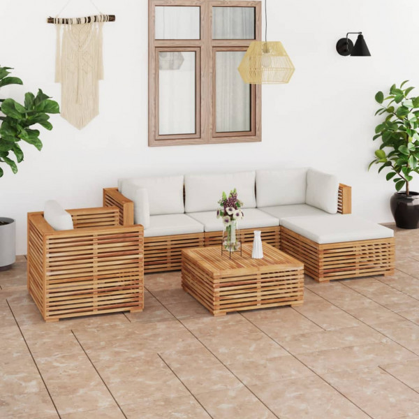 Muebles de jardín 7 pzas y cojines madera maciza teca crema D