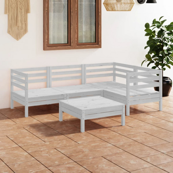 Conjunto de móveis de jardim 5 peças madeira maciça pinheiro branco D