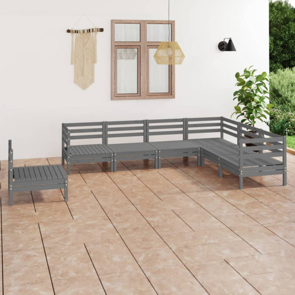 Conjunto de mobília de jardim 7 peças de madeira maciça de pinho cinza D
