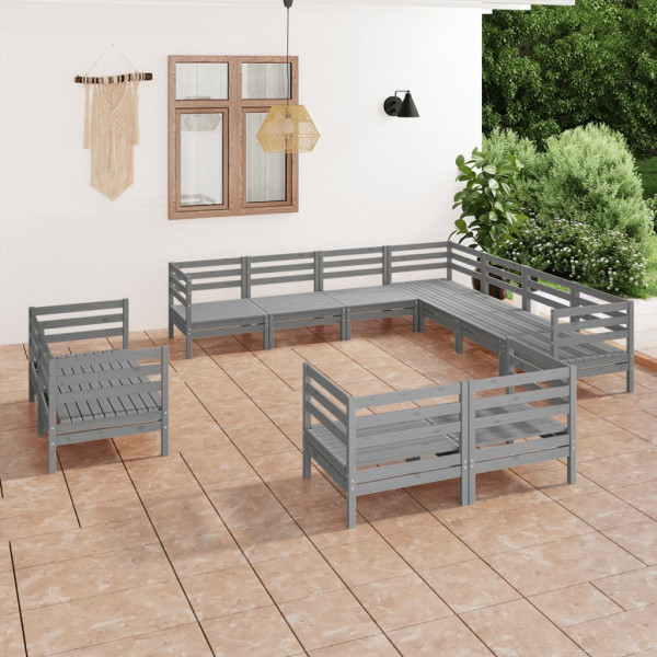 Conjunto de móveis de jardim com 11 peças em madeira maciça de pinho cinza D