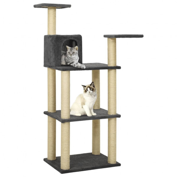 Rascador para gatos con postes de sisal gris oscuro 119 cm D