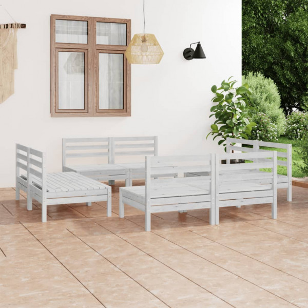 Conjunto de móveis de jardim 8 pzas madeira maciça de pinho branco D