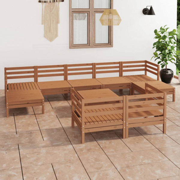 Set de mobiliário de jardim 10 pzas madeira maciça pinheiro marrom mel D