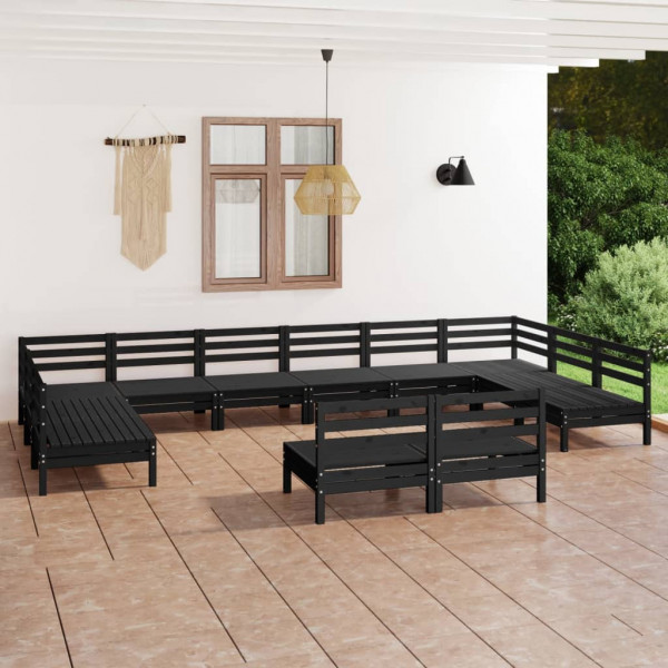 Conjunto de móveis de jardim 12 pzas madeira maciça de pinho preto D