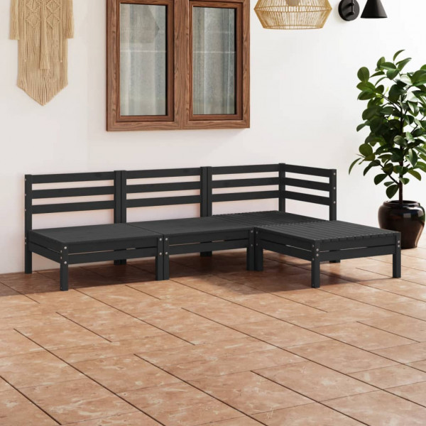 Conjunto de móveis de jardim 4 peças em madeira de pinho maciça preta D