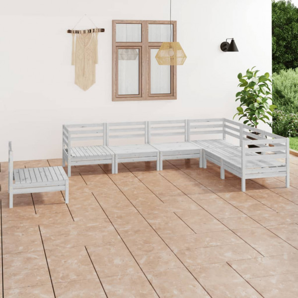 Conjunto de móveis de jardim com 7 peças em madeira maciça de pinho branco D