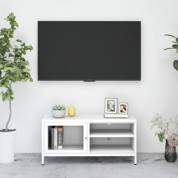 Mueble para el televisor acero y vidrio blanco 90x30x44 cm D