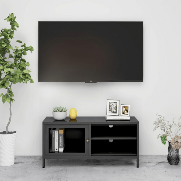 Móveis de televisão de aço e vidro cinza 90x30x44 cm D