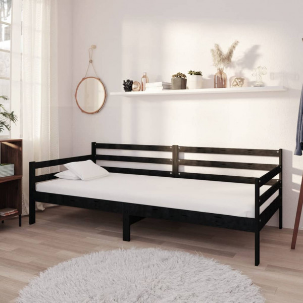 Sofá cama de madeira maciça de pinho preto 90x200 cm D