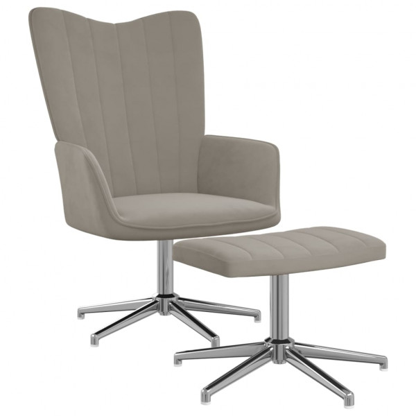 Silla de relajación con reposapiés terciopelo gris claro Silla de relajación con reposapiés terciopelo gris claro D