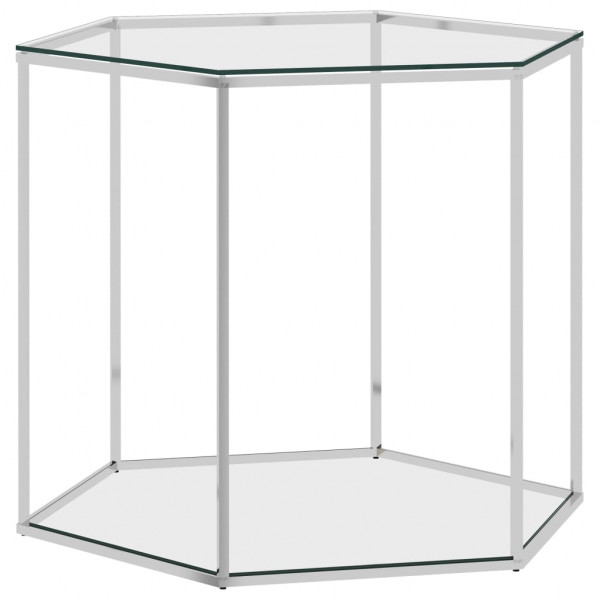 Mesa de centro de aço inoxidável e vidro prateado 60x53x50 cm D