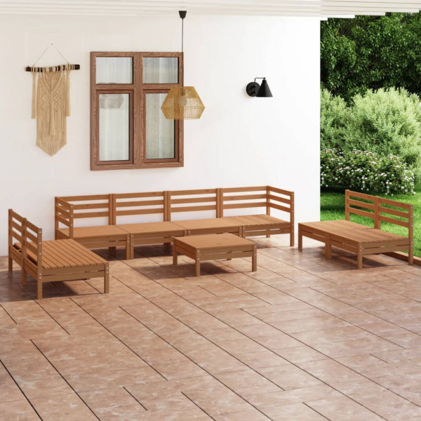 Juego muebles de jardín 9 pzas madera maciza pino marrón miel Juego muebles de jardín 9 pzas madera maciza pino marrón miel D