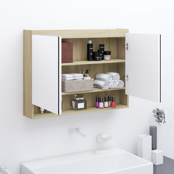 Armario de baño con espejo MDF blanco y roble 80x15x60 cm D