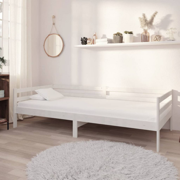 Sofá cama con colchón madera de pino maciza blanco 90x200 cm D