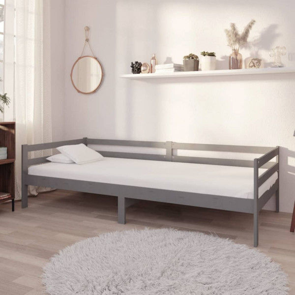 Sofá cama con colchón madera de pino maciza gris 90x200 cm D