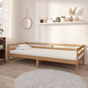 Sofá cama y colchón madera pino maciza marrón miel 90x200 cm D