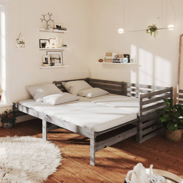Sofá-cama removível em madeira de pinho maciça cinza 2x(90x200) cm D