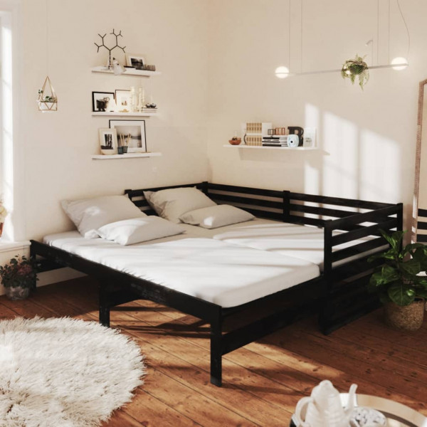 Sofá-cama removível em madeira maciça de pinho preto 2x(90x200) cm D