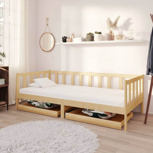 Sofá cama con cajones madera de pino maciza 90x200 cm D