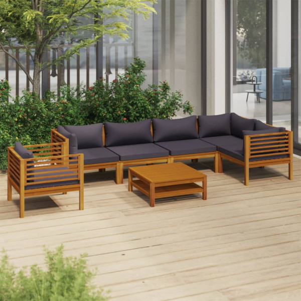 Mobiliário de jardim 7 almofadas madeira maciça de acacia D